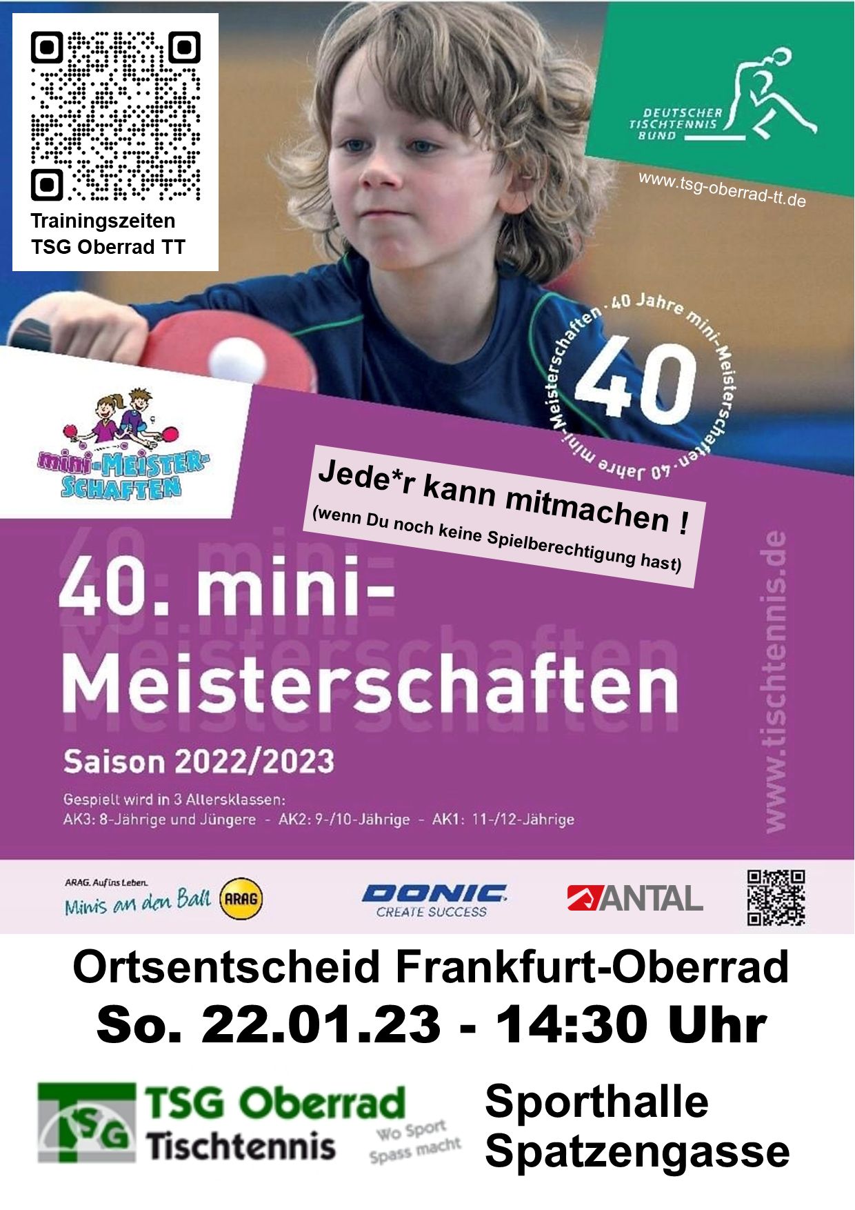 Plakat mit Informationen zu den Minimeisterschaften